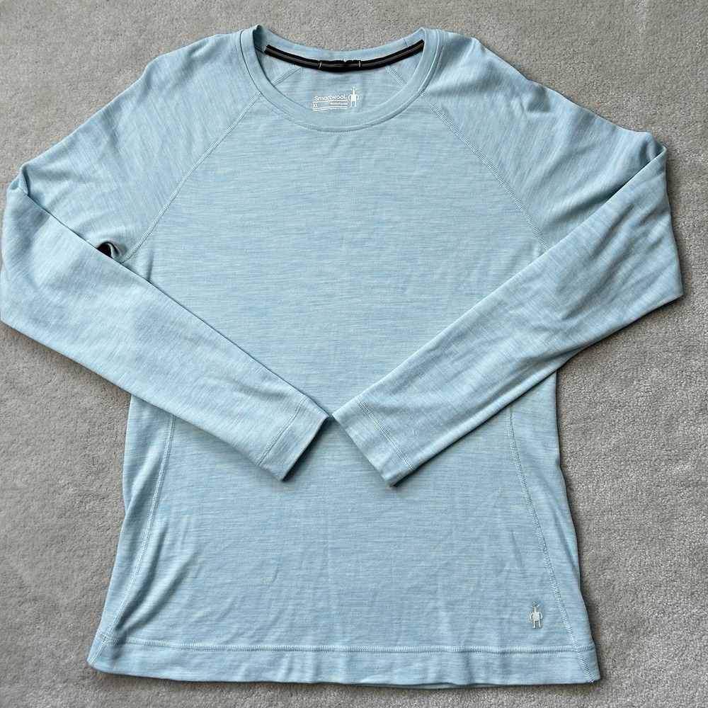 SmartWool Merino 250 Women XL Light Blue Merino Wool Thermal Pullover Crew Neck